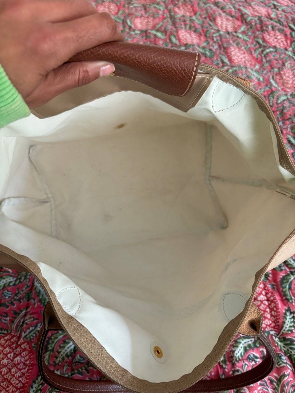 Longchamp Beige Tote with Black Eiffel Tower and Brown Trim - Picture 5 of 13